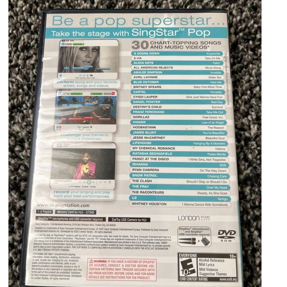 SingStar Pop for Sony PlayStation 2 Music Game 30 Songs Multiplayer Video Game - Picture 2 of 4